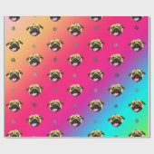 Papier cadeau Pug rayé arc-en-ciel (Plat)