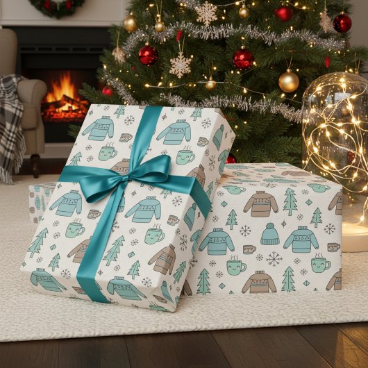 Papier Cadeau Pull douillet d'hiver & Cacao chaud mignon