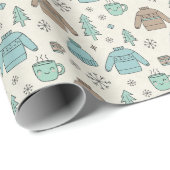 Papier Cadeau Pull douillet d'hiver & Cacao chaud mignon (Coin rond)