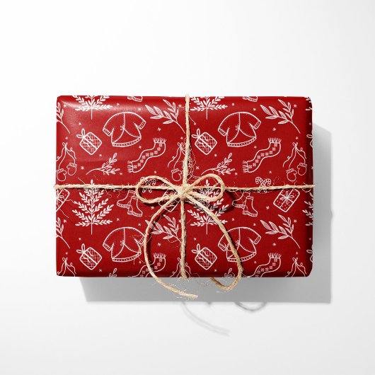 Papier Cadeau Pull douillet d'hiver et cadeaux Rouge