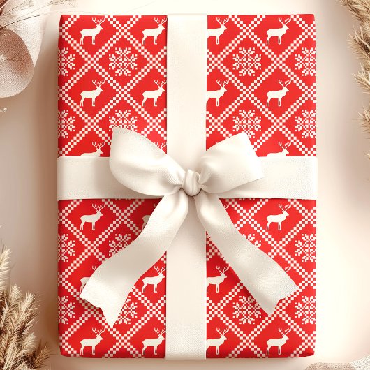 Papier Cadeau PULL-MAILLE DE NOËL Cerf Rouge