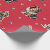Papier Cadeau Puppies adorables 4 vacances de Noël en rouge (Coin)