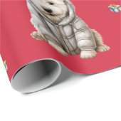 Papier Cadeau Puppies adorables 4 vacances de Noël en rouge (Coin rond)