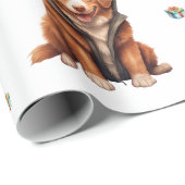 Papier Cadeau Puppies adorables 8 vacances de Noël en blanc (Coin rond)