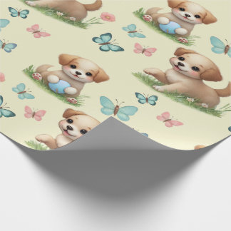 Papier Cadeau Puppies and Butterflies Pattern Baby
