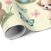 Papier Cadeau Puppies and Butterflies Pattern Baby (Coin rond)