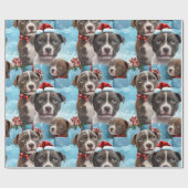 Papier Cadeau Pups Pitbulles bleus et blancs de Noël (Plat)