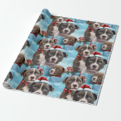 Papier Cadeau Pups Pitbulles bleus et blancs de Noël (Déroulé)