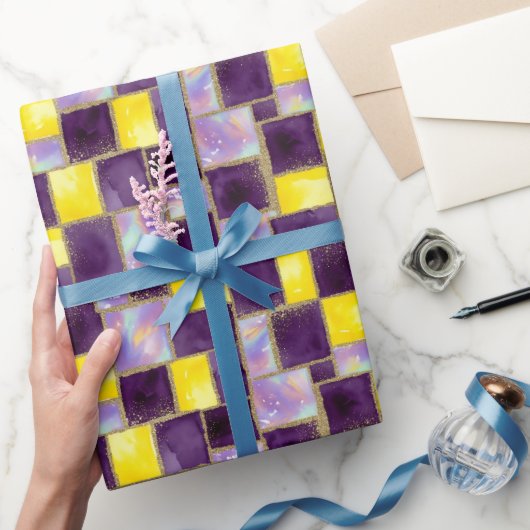 Papier Cadeau Purpel & Jaune | Faux parties scintillant et Opal (Cadeaux)