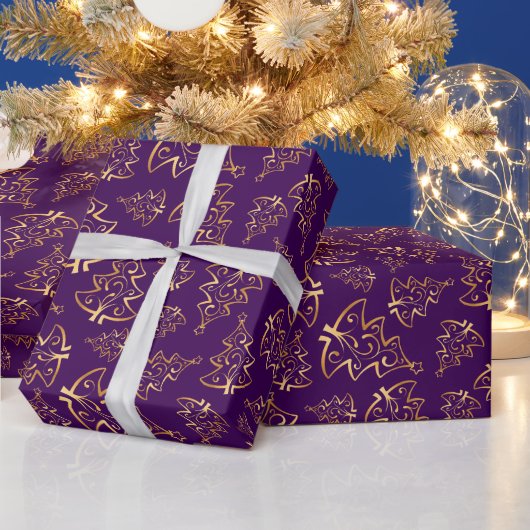 Papier Cadeau Purple and Gold Elegant Christmas Trees (Vacances)