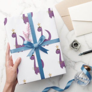 Papier Cadeau Purple Dino avec son étoile de Noël