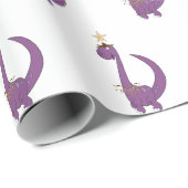 Papier Cadeau Purple Dino avec son étoile de Noël (Coin rond)