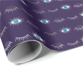 Papier Cadeau Purple et Silver Blue Evil Lashes Oeil Nazar Mati (Coin rond)