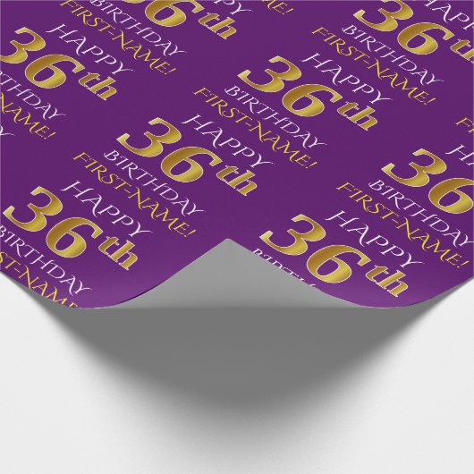 Papier Cadeau Purple, Faux Gold "HAPPY 36th BIRTHDAY" (Coin)