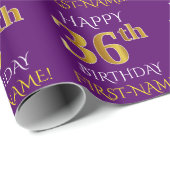 Papier Cadeau Purple, Faux Gold "HAPPY 36th BIRTHDAY" (Coin rond)