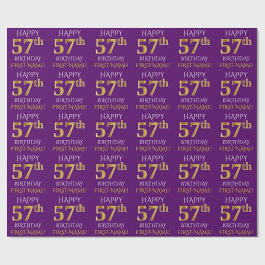 Papier Cadeau Purple, Faux Gold "HAPPY 57th BIRTHDAY" (Plat)