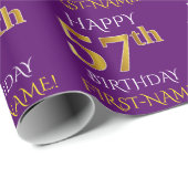 Papier Cadeau Purple, Faux Gold "HAPPY 57th BIRTHDAY" (Coin rond)
