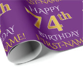 Papier Cadeau Purple, Faux Gold "HAPPY 74th BIRTHDAY" (Coin rond)