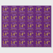 Papier Cadeau Purple, Faux Gold "HEUREUX 14e anniversaire" (Plat)