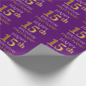 Papier Cadeau Purple, Faux Gold "HEUREUX 15e anniversaire" (Coin)