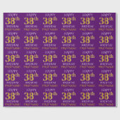Papier Cadeau Purple, Faux Gold "HEUREUX 38e anniversaire" (Plat)
