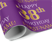 Papier Cadeau Purple, Faux Gold "HEUREUX 38e anniversaire" (Coin rond)