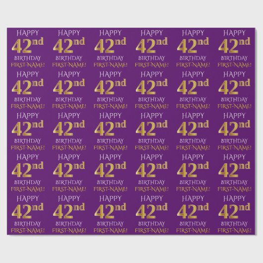 Papier Cadeau Purple, Faux Gold "HEUREUX 42e anniversaire" (Plat)