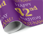 Papier Cadeau Purple, Faux Gold "HEUREUX 42e anniversaire" (Coin rond)