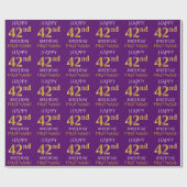 Papier Cadeau Purple, Faux Gold "HEUREUX 42e anniversaire" (Plat)