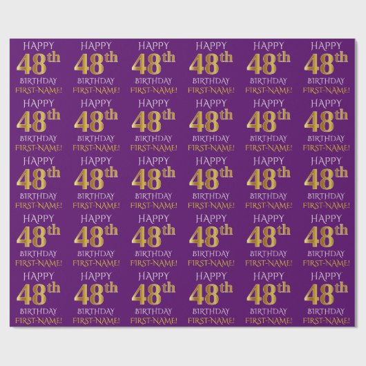 Papier Cadeau Purple, Faux Gold "HEUREUX 48e anniversaire" (Plat)