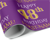 Papier Cadeau Purple, Faux Gold "HEUREUX 48e anniversaire" (Coin rond)