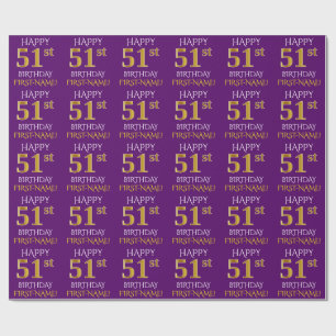 Papier Cadeau Purple, Faux Gold "HEUREUX 51ème anniversaire"