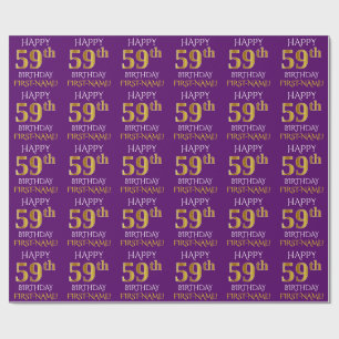 Papier Cadeau Purple, Faux Gold "HEUREUX 59ème anniversaire"