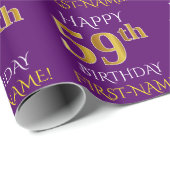 Papier Cadeau Purple, Faux Gold "HEUREUX 59ème anniversaire" (Coin rond)