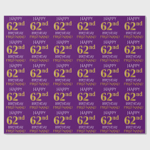 Papier Cadeau Purple, Faux Gold "HEUREUX 62e anniversaire"