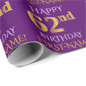 Papier Cadeau Purple, Faux Gold "HEUREUX 62e anniversaire" (Coin rond)
