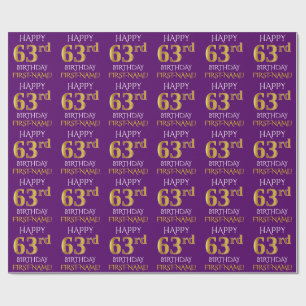 Papier Cadeau Purple, Faux Gold "HEUREUX 63e anniversaire"