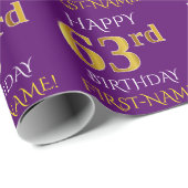 Papier Cadeau Purple, Faux Gold "HEUREUX 63e anniversaire" (Coin rond)