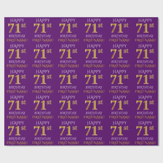 Papier Cadeau Purple, Faux Gold "HEUREUX 71ème anniversaire" (Plat)