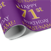 Papier Cadeau Purple, Faux Gold "HEUREUX 71ème anniversaire" (Coin rond)