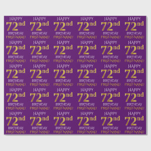 Papier Cadeau Purple, Faux Gold "HEUREUX 72e anniversaire"