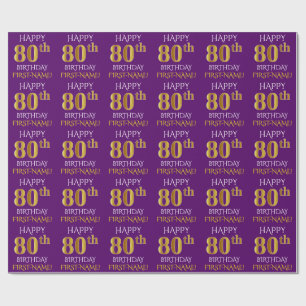 Papier Cadeau Purple, Faux Gold "HEUREUX 80e anniversaire"