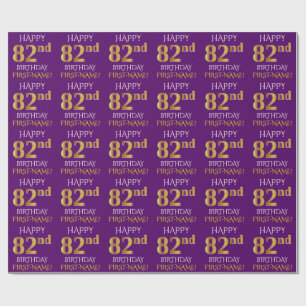 Papier Cadeau Purple, Faux Gold "HEUREUX 82e anniversaire"