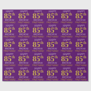 Papier Cadeau Purple, Faux Gold "HEUREUX 85e ANNIVERSAIRE"