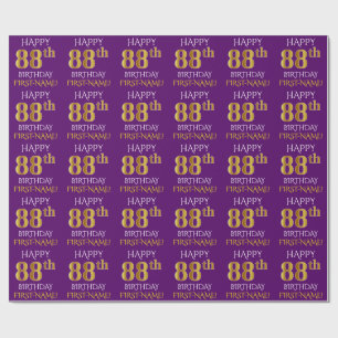 Papier Cadeau Purple, Faux Gold "HEUREUX 88e anniversaire"