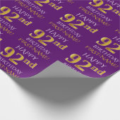 Papier Cadeau Purple, Faux Gold "HEUREUX 92e anniversaire" (Coin)