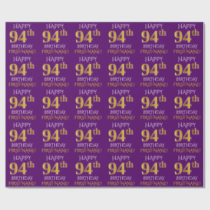 Papier Cadeau Purple, Faux Gold "HEUREUX 94e anniversaire"