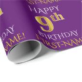 Papier Cadeau Purple, Faux Gold "HEUREUX 9e ANNIVERSAIRE" (Coin rond)
