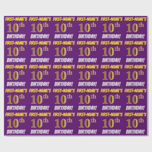 Papier Cadeau Purple, Faux/Imitation Gold, "10e anniversaire"