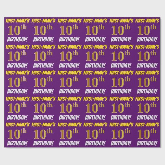 Papier Cadeau Purple, Faux/Imitation Gold, "10e anniversaire" (Plat)